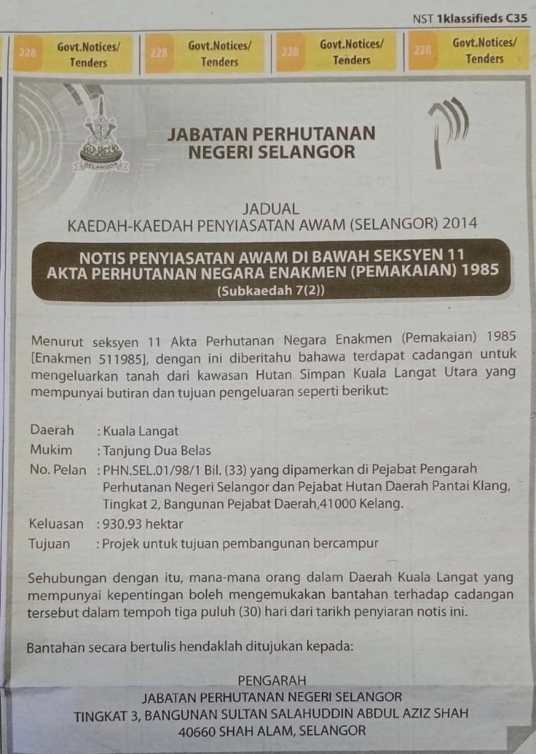 Notis Hutan Simpan Kuala Langat