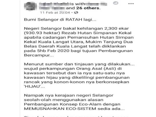Post Fb Kuala Langat Hutan Simpan