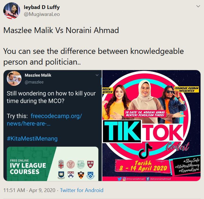 Tweet Dr Maszlee Dr Noraini