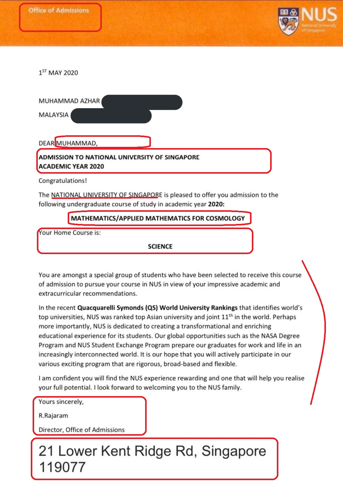 Offer Letter Nus Scam