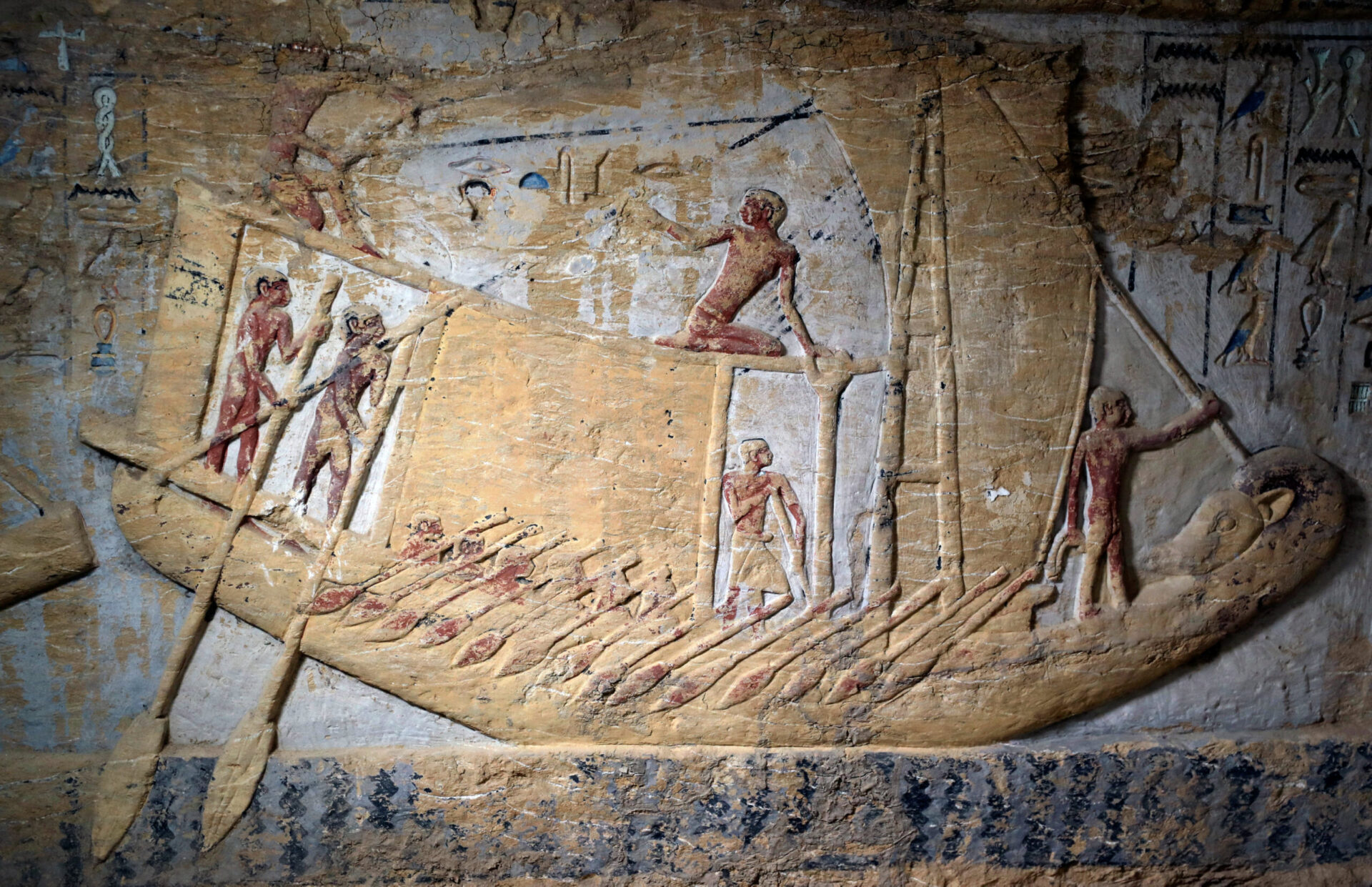 A View Of A Wall Of The Newly Discovered Tomb Of 'wahtye', Which Dates From The Rule Of King Neferirkare Kakai, At The Saqqara Area Near Its Necropolis, In Giza
