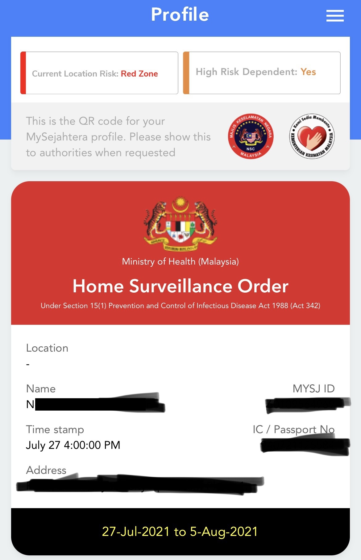 surveillance order kuarantin rumah