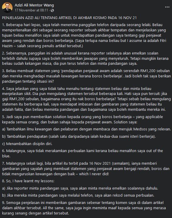penjelasan azizi ali